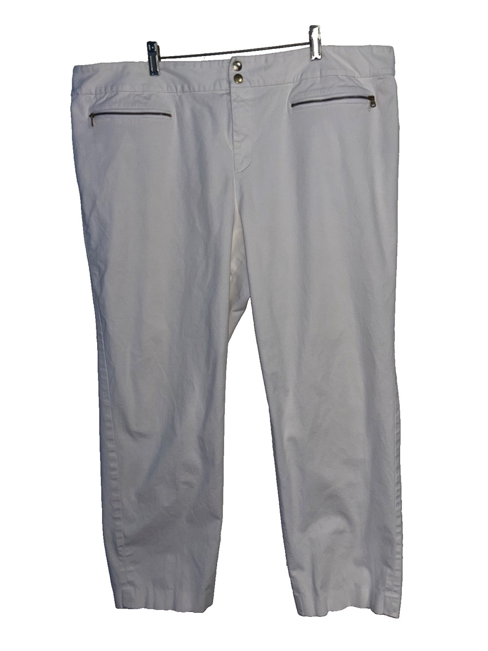 Ralph Lauren Pants Womens 22W White Cotton Blend Zipper Pocket Crop Trousers EUC